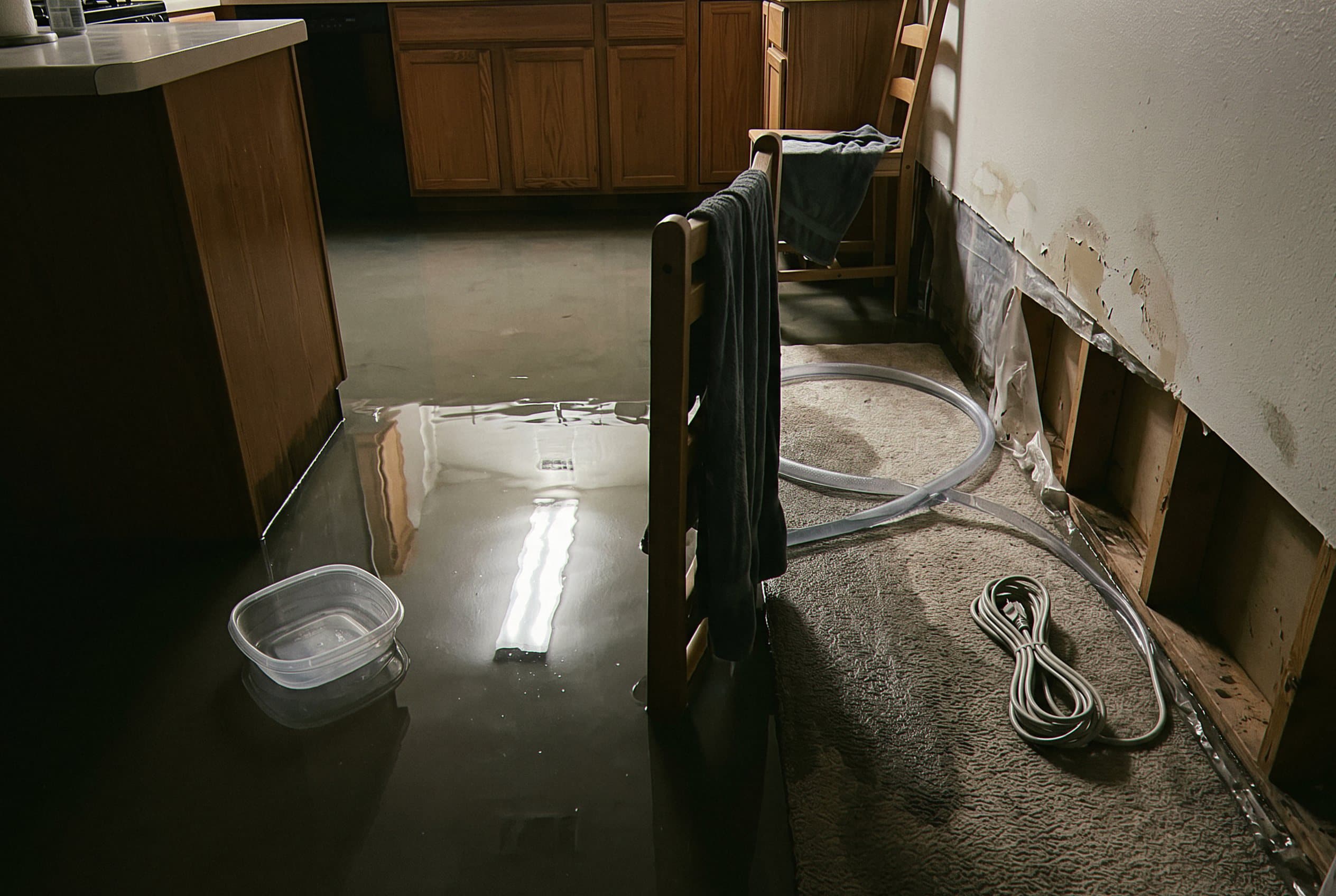 Basement flooded with standing water rising.